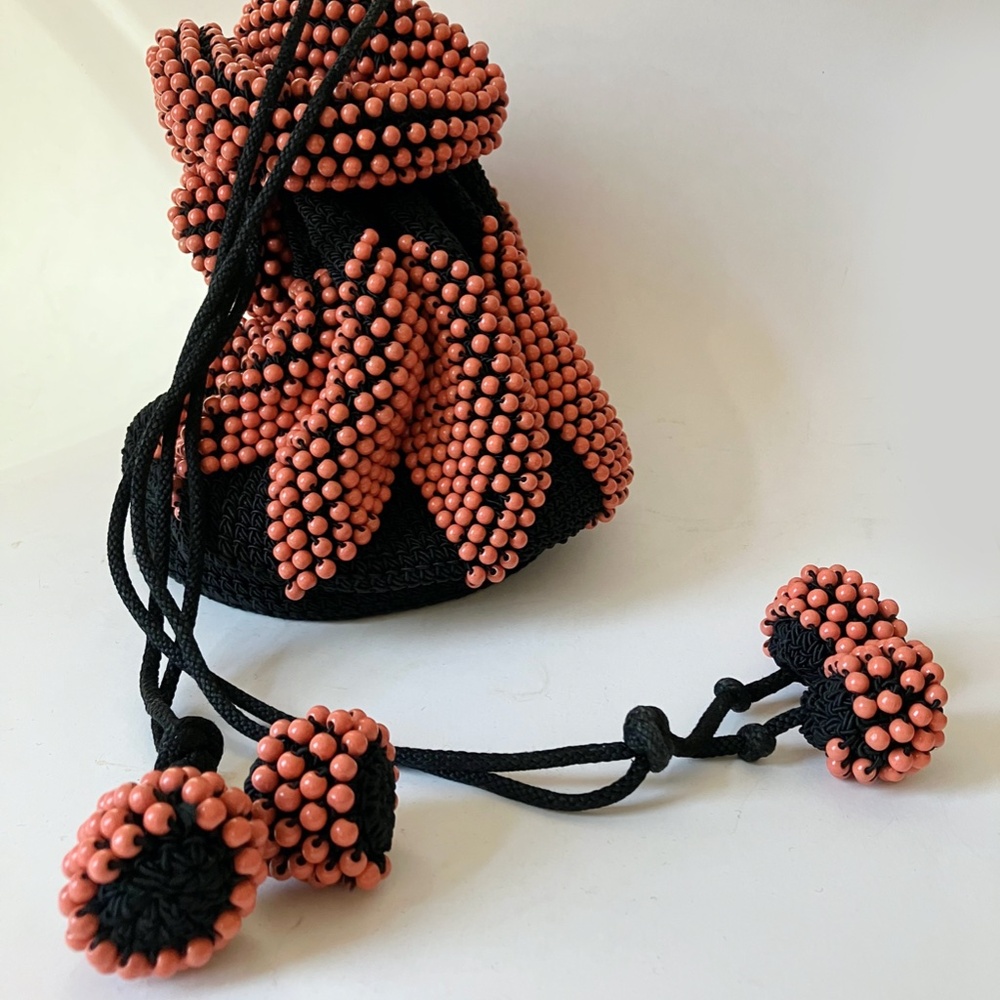 Unique Antique Beaded Pouch Drawstring Handbag - image 6